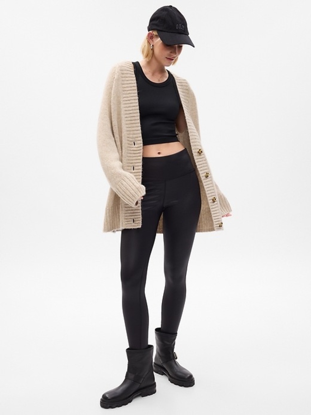 Gap Blanket Boyfriend Cardigan Button Front Long‎ Knit Sweater In Pale Taupe NWT